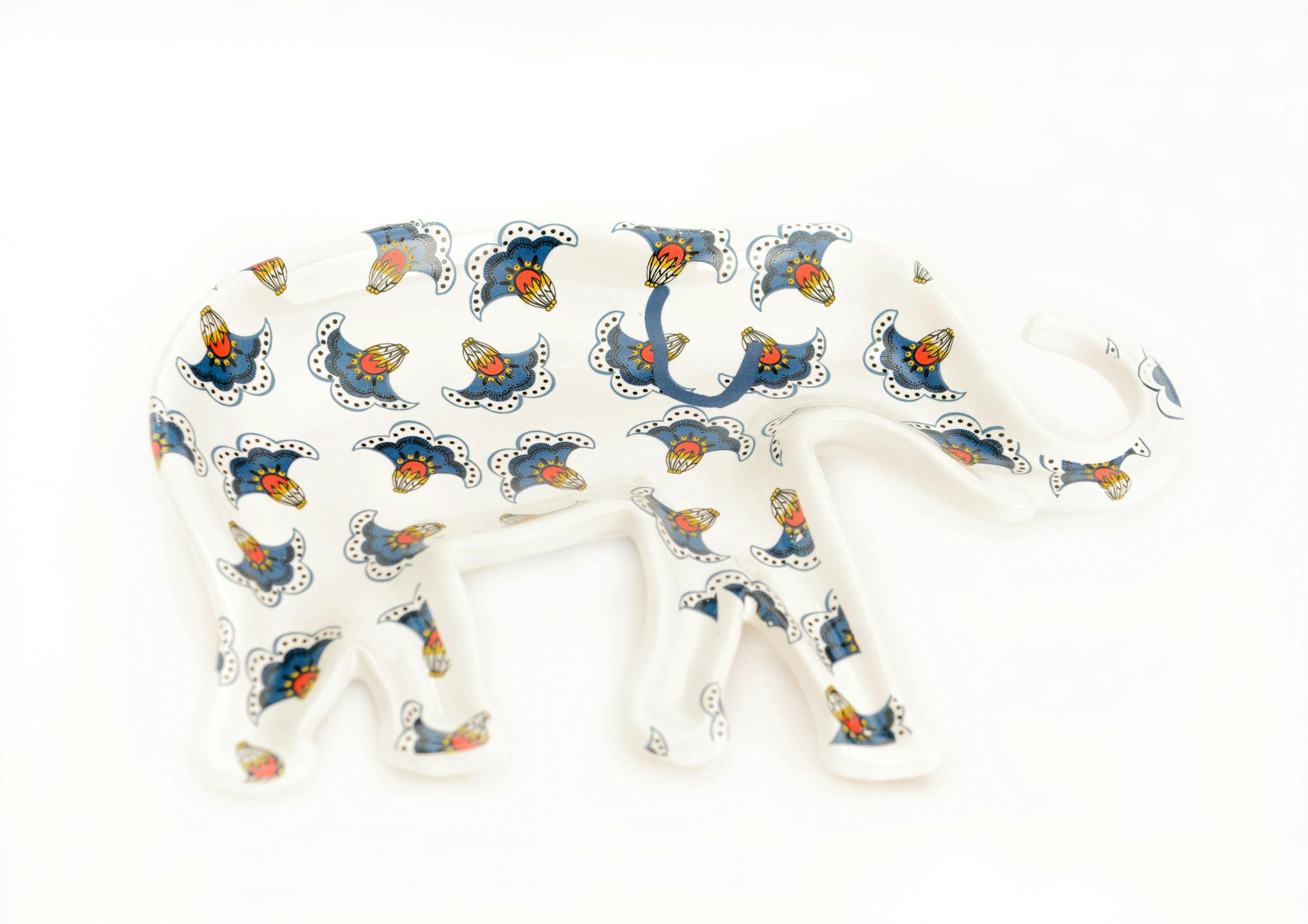 Coupe / Plateau éléphant décoré tons bleus