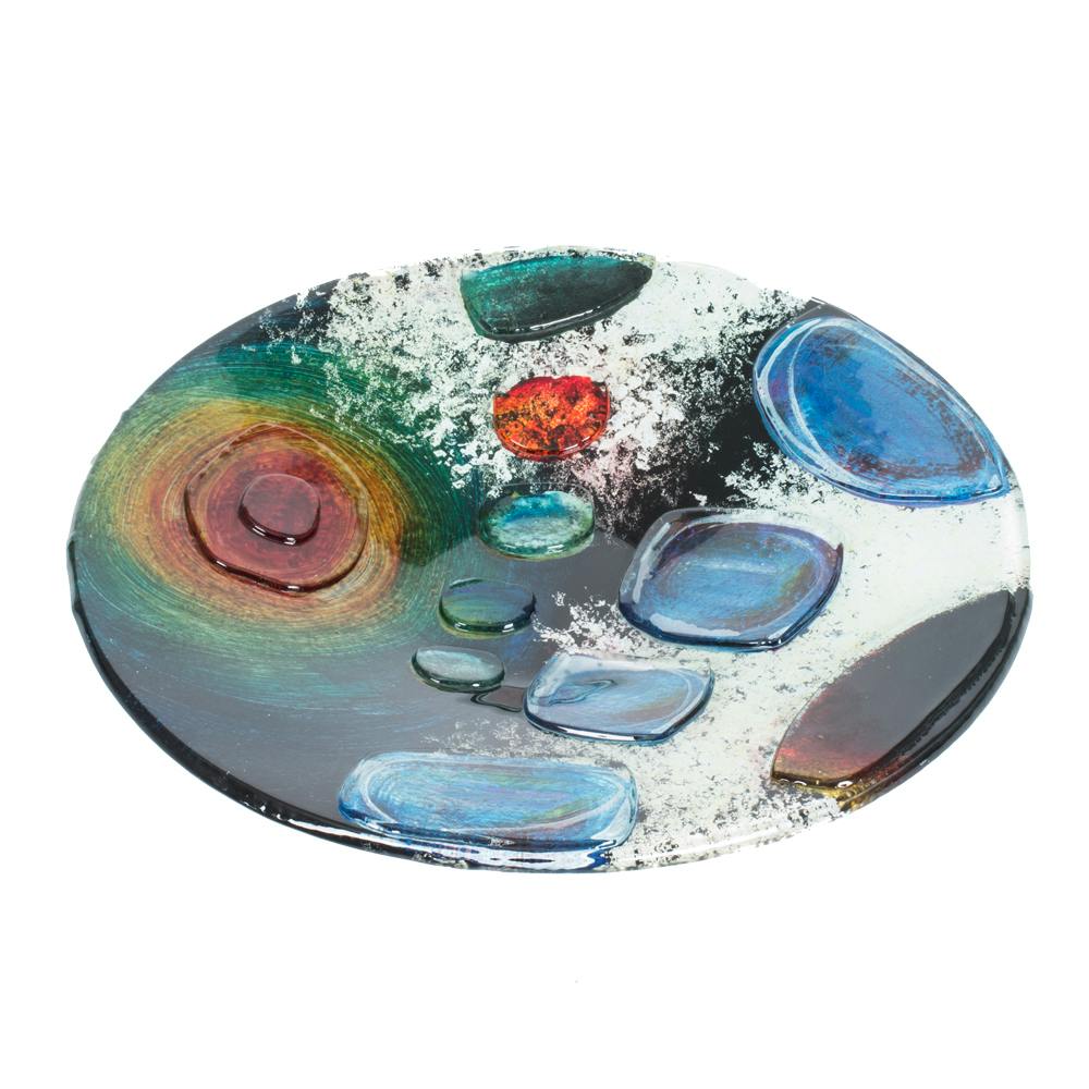 Coupe ronde / Centre de table Pablo en verre décoré coloré en relief D38cm