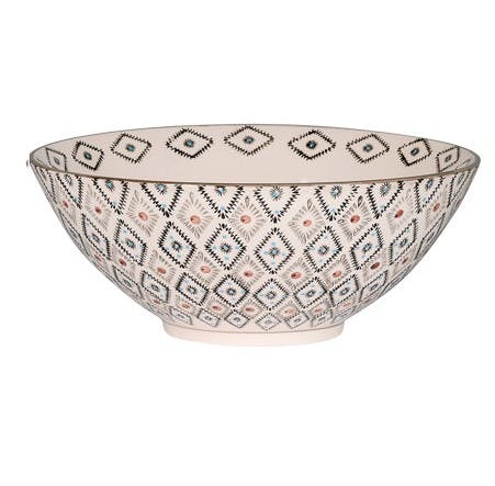 Coupe ronde D19cm Nelson écrue à motifs Triangles et points orange et bleus