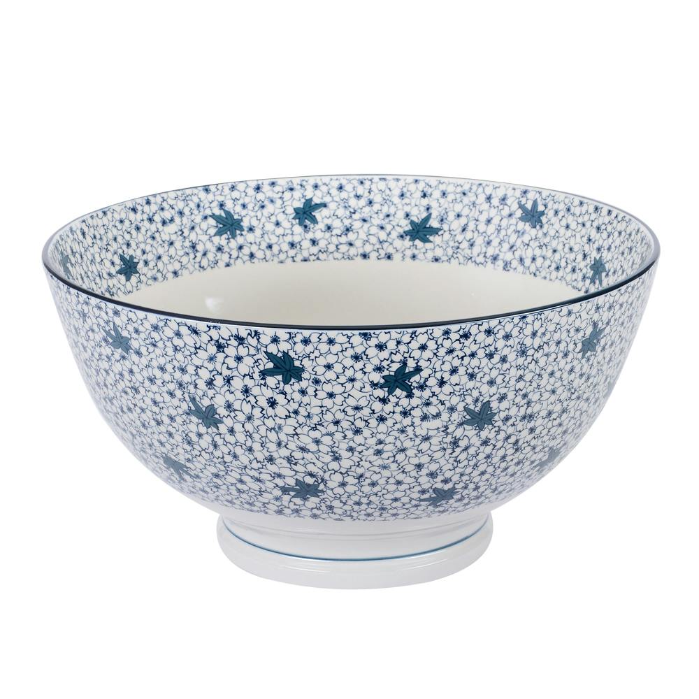 Coupe ronde D27cm Denim motifs Fleurs tons bleus jeans