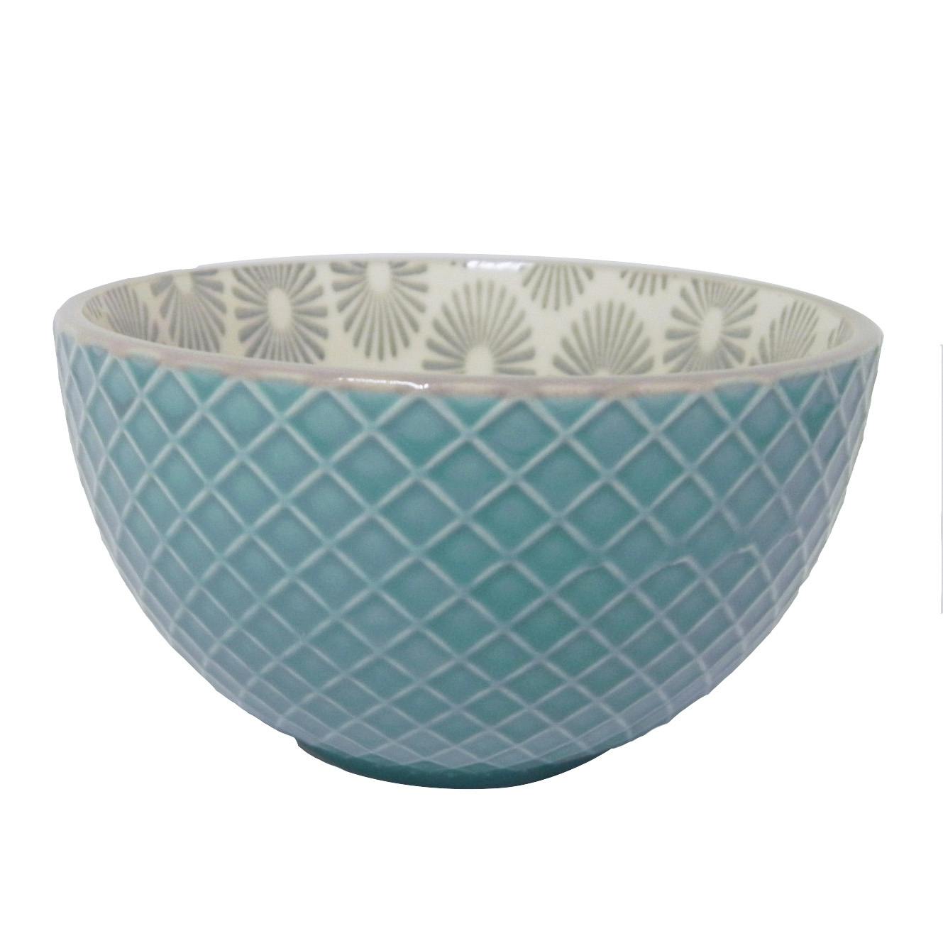 Coupelle ronde en faience bleu clair et blanche D12cm