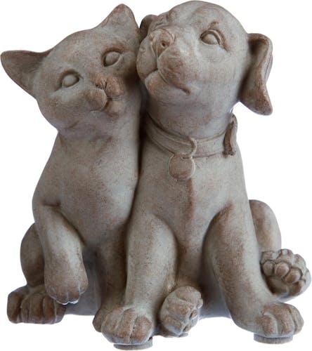 statue en pierre couple chats