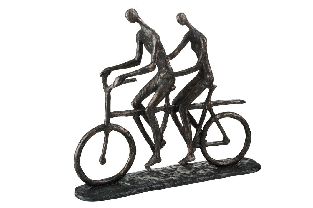 Couple résine choco sur tandem 38x10x32cm