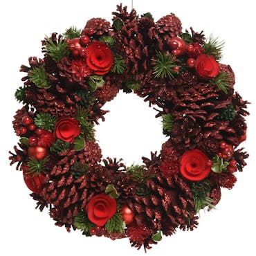 Couronne de Noël nature tons verts et rouges