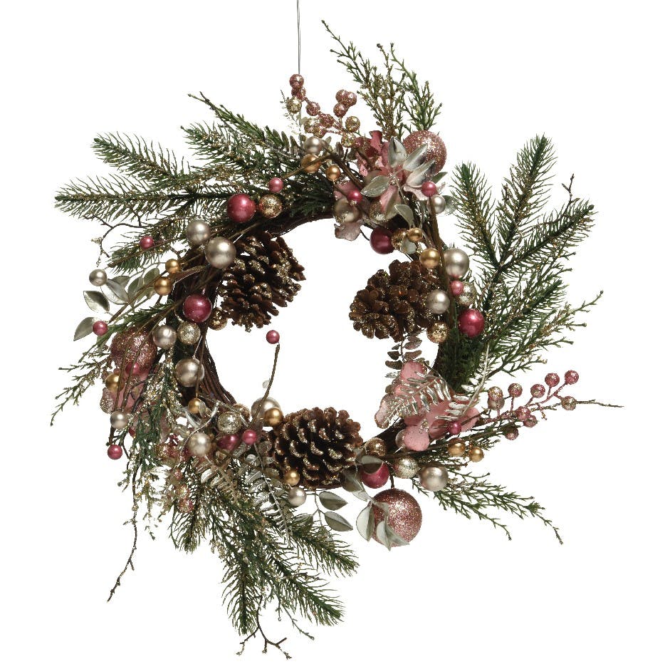 Couronne de Noël rose poudré et or