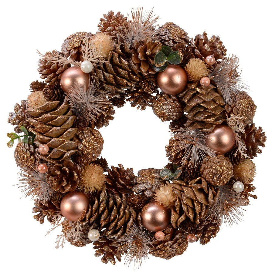 Couronne de Noël tons rose chaud et brun
