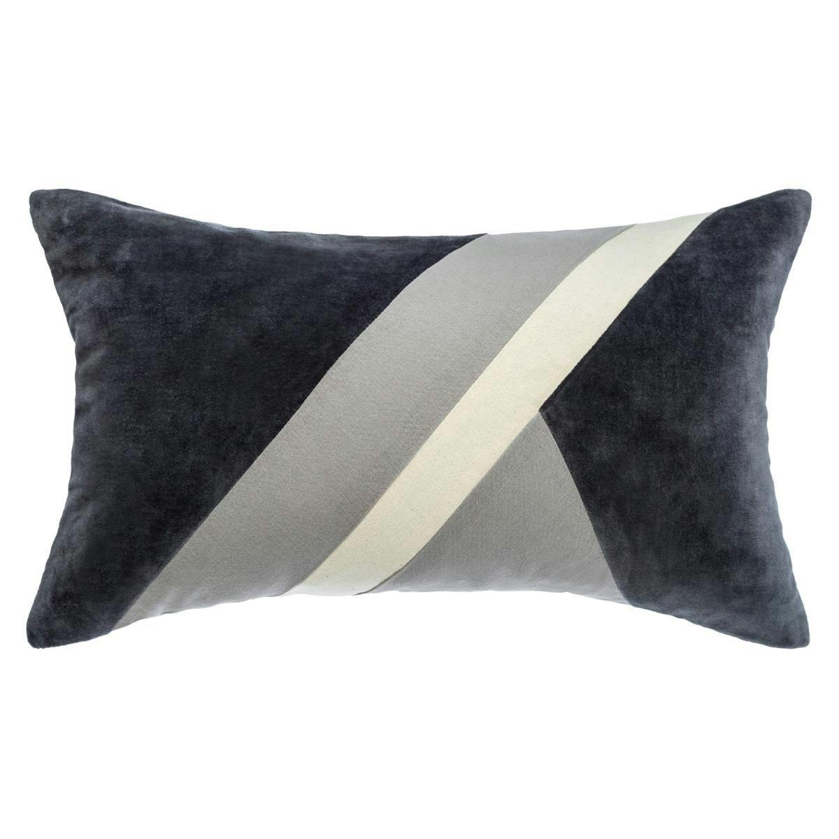Coussin 30 x 50 patchwork en velours côtelé gris