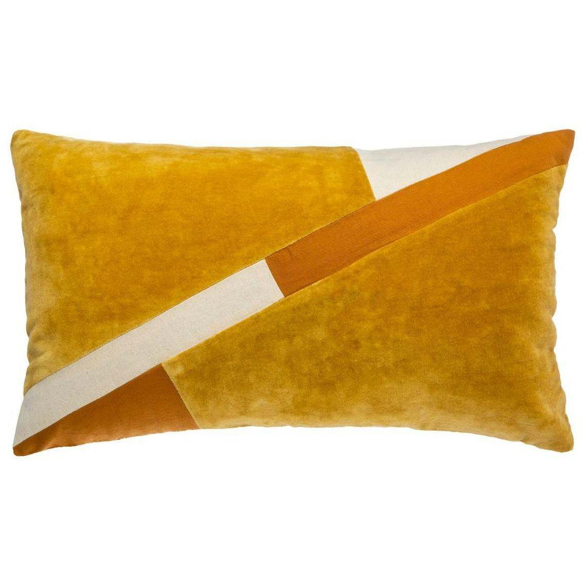 Coussin 30 x 50 patchwork en velours côtelé ocre