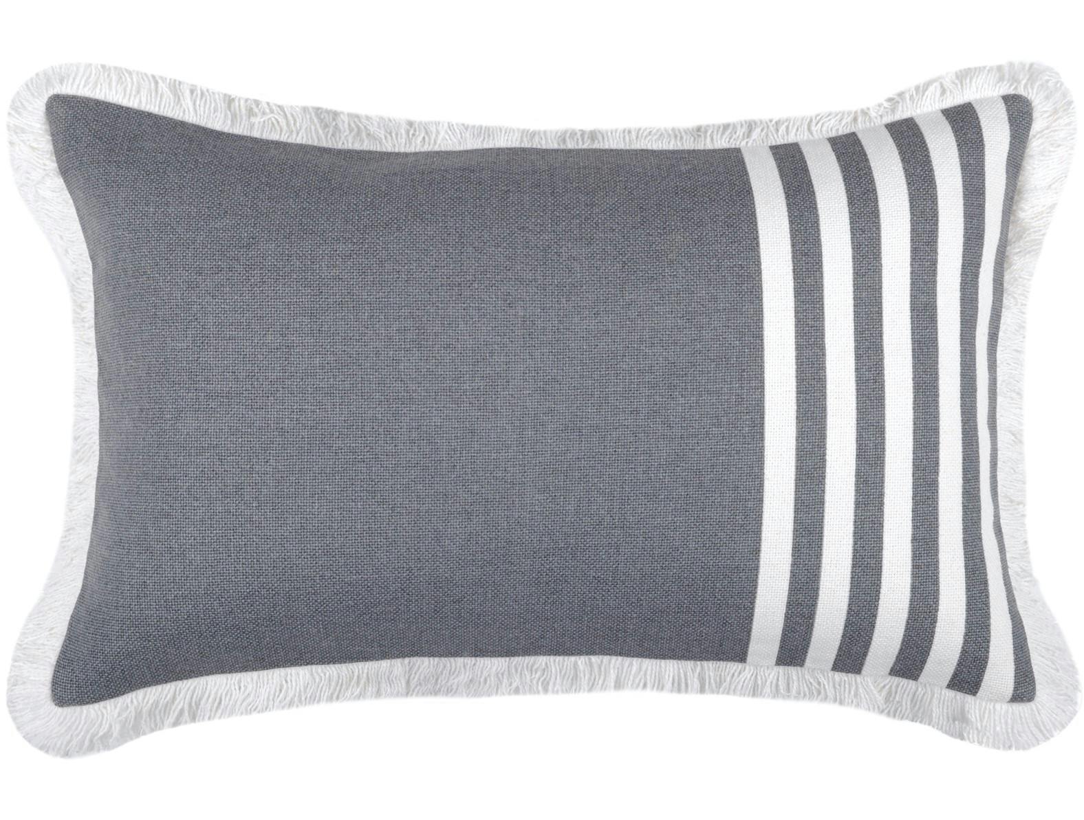 Coussin 30x50 gris bandes latérales large passepoil