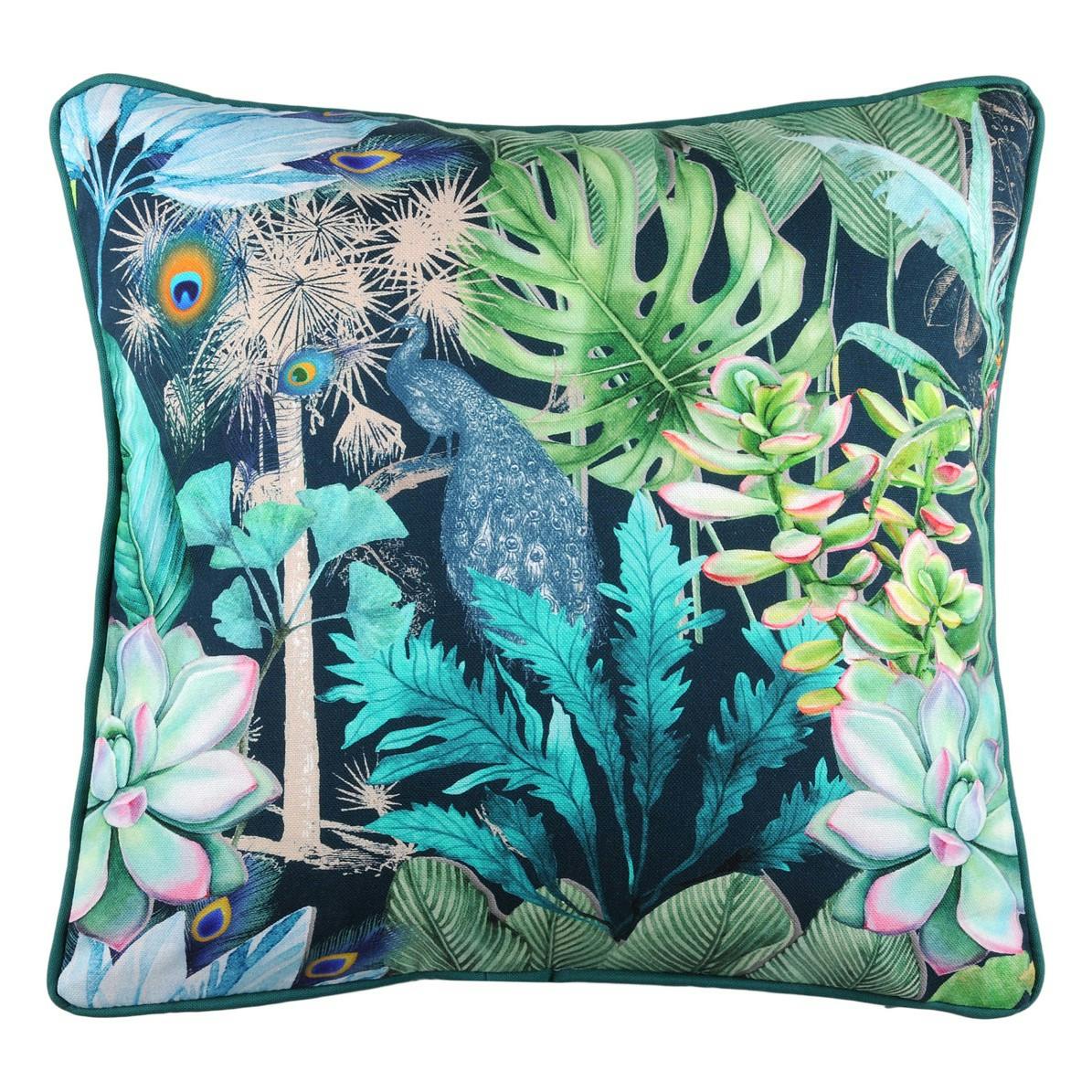 Coussin 40x40 décor feuilles bleu vert