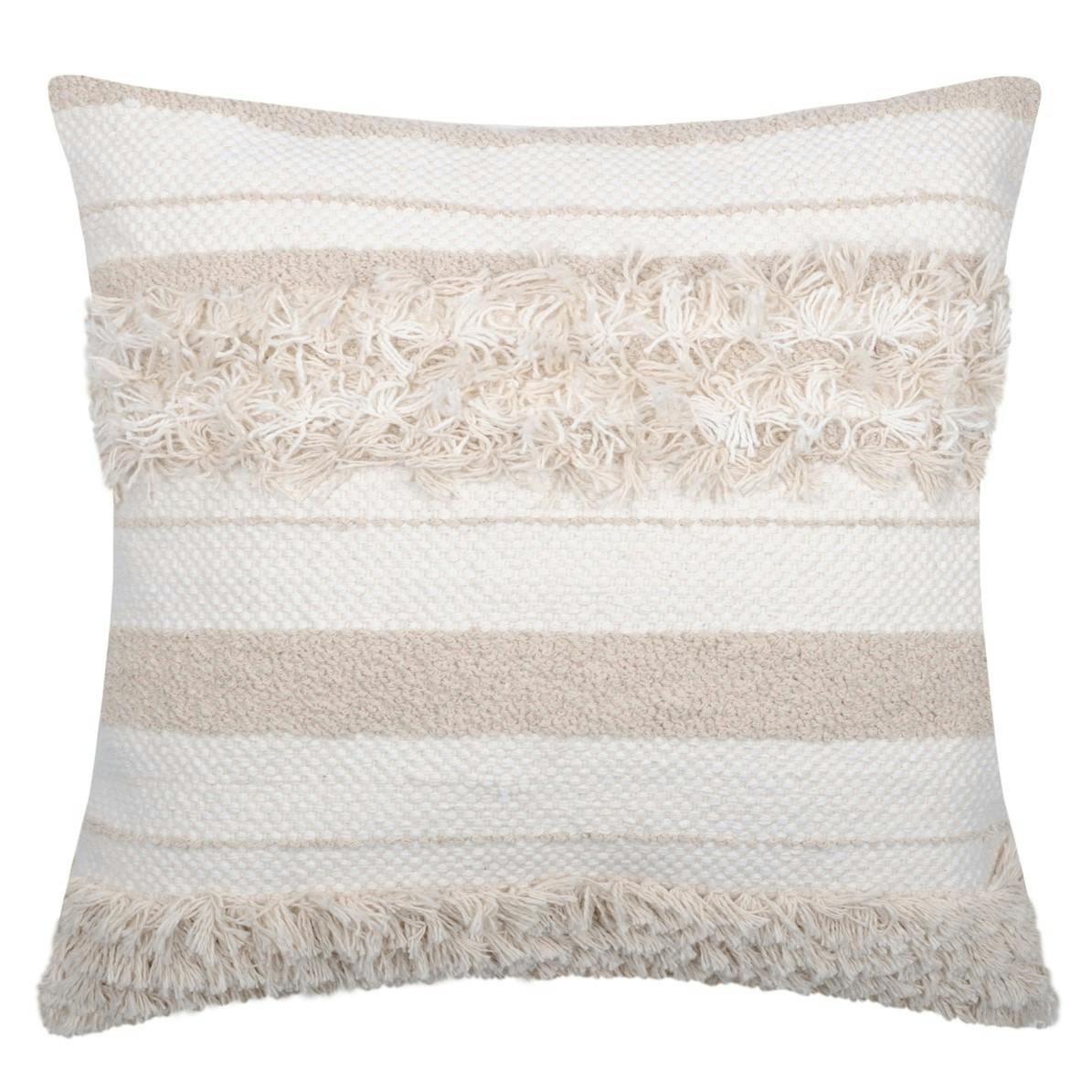Coussin à bandes décorées gris ficelle