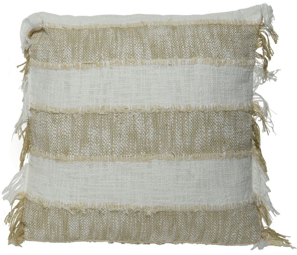 Coussin à franges et rayures beiges