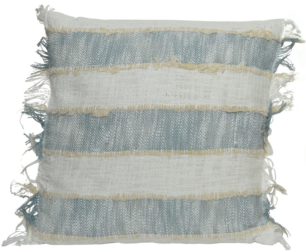 Coussin à franges et rayures bleues
