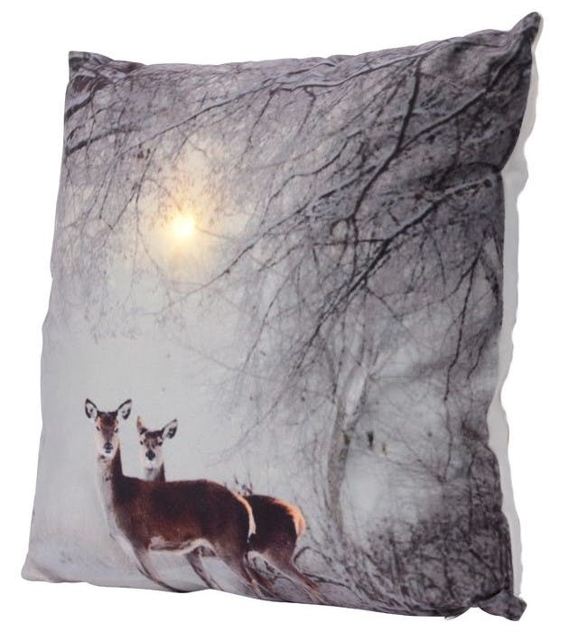 Coussin à LED décor Biches en hiver 40x40cm