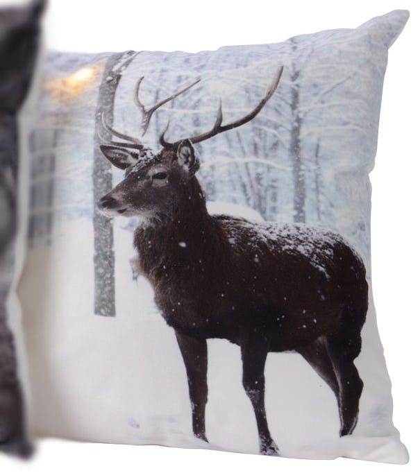Coussin à LED décor Cerf en hiver 40x40cm