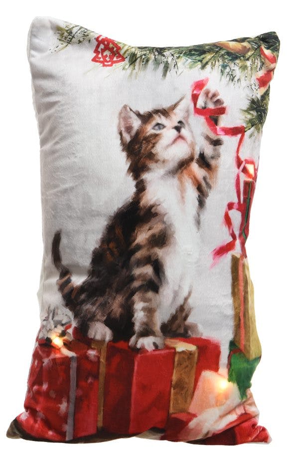 Coussin à LED décor Chaton 30x50cm