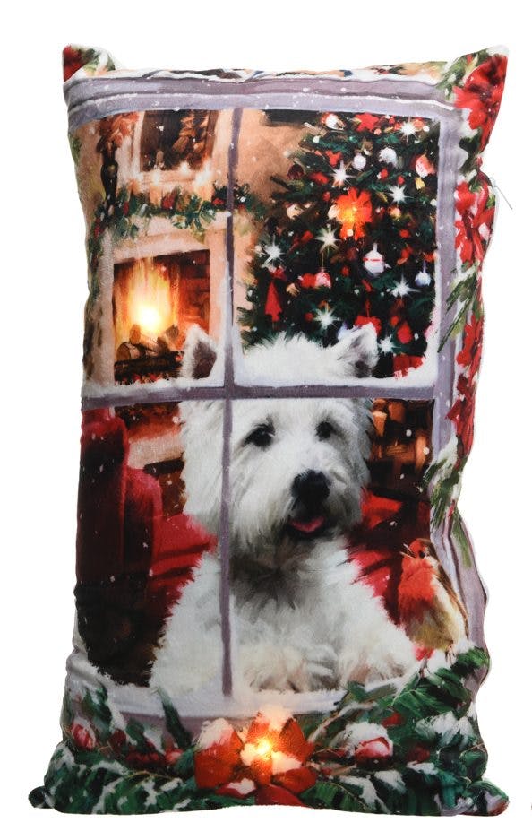 Coussin à LED décor Chien 30x50cm