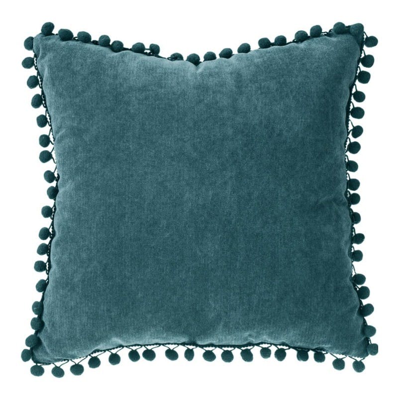 Coussin à pompons bleu canard