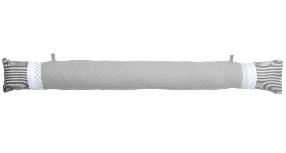 Coussin bas de porte charme couleur gris rayé blanc et dentelle 90x10cm 100% coton ANGELE GRIS