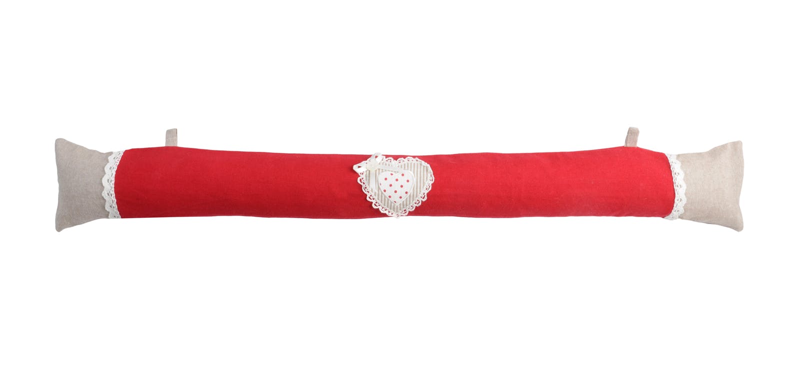 Coussin bas de porte romantique rouge coeur brodé dentelles 90x10cm 100% coton VERONE ROUGE