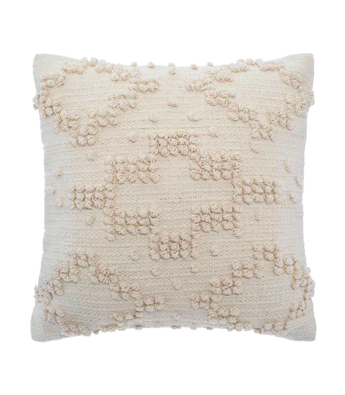 Coussin beige décor pompons en relief