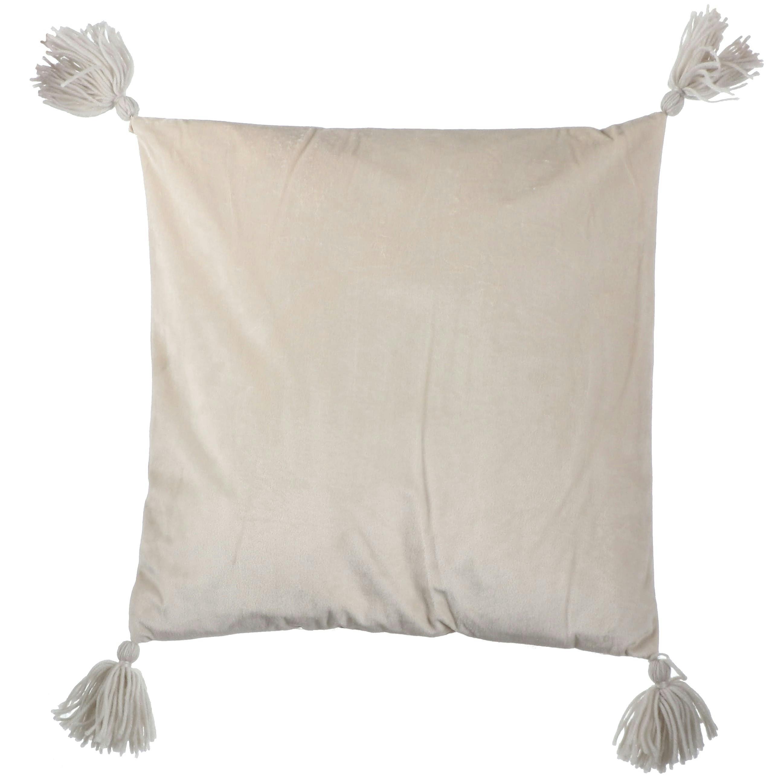 Coussin beige écru à pompons 42 cm