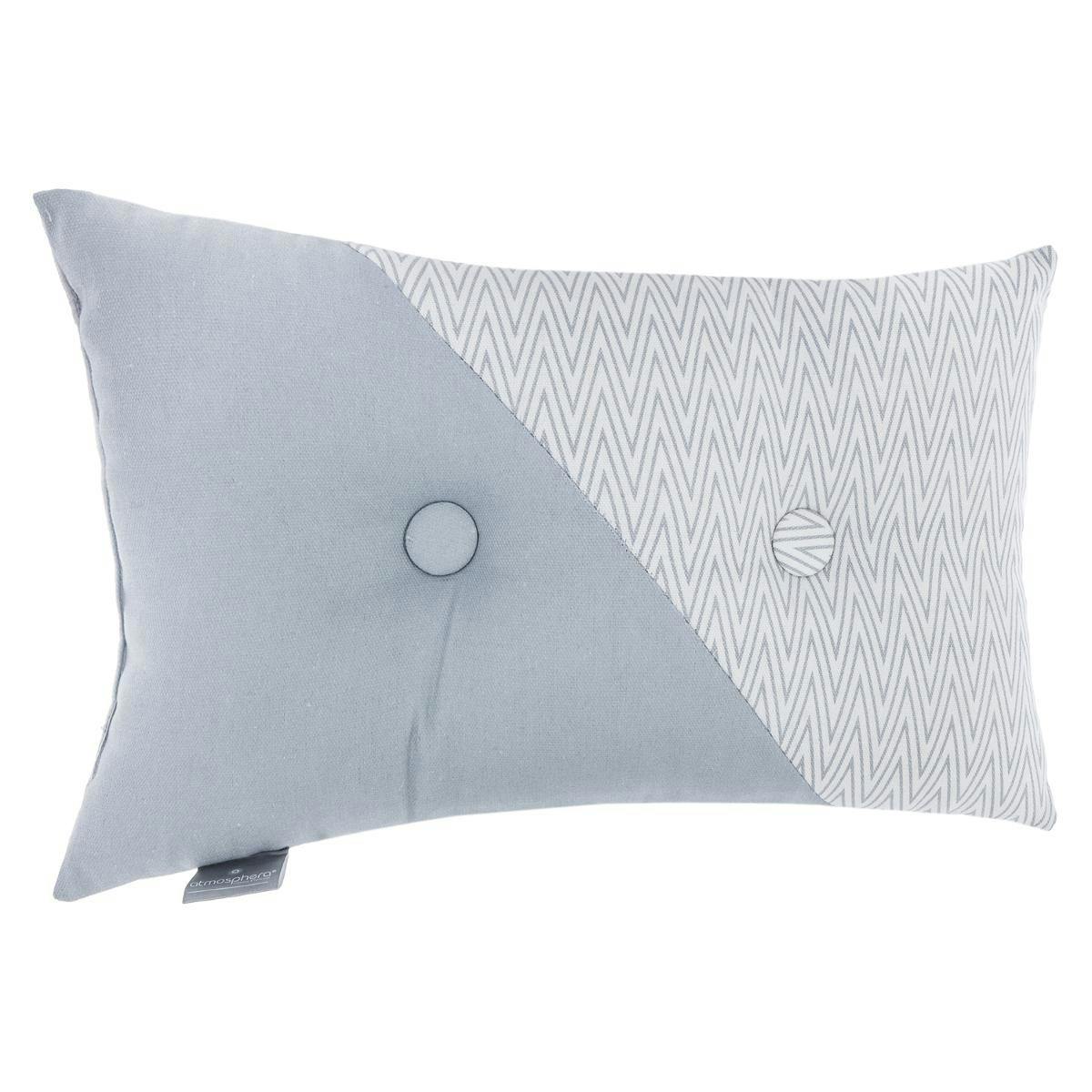 Coussin bicouleur gris capitonné 2 boutons 30x50cm