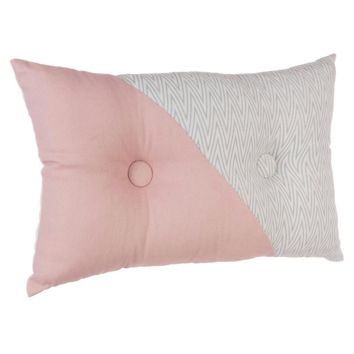 Coussin bicouleur rose capitonné 2 boutons 30x50cm