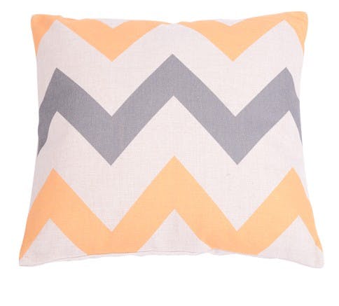 Coussin blanc à rayures en zig zag jaune et gris 45x45cm