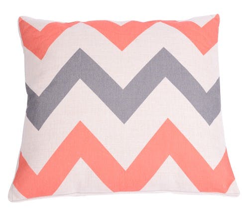 Coussin blanc à rayures en zig zag orange et gris 45x45cm