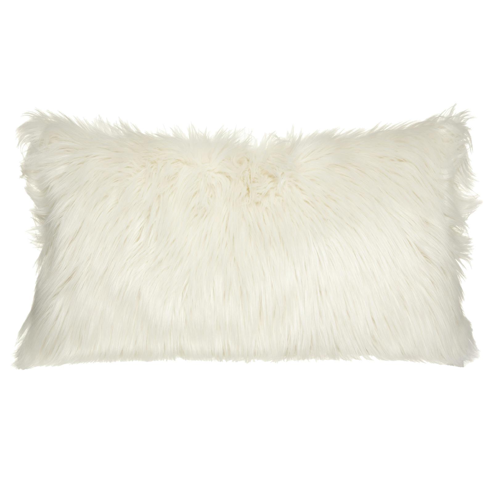 Coussin blanc en fausse fourrure forme rectangulaire