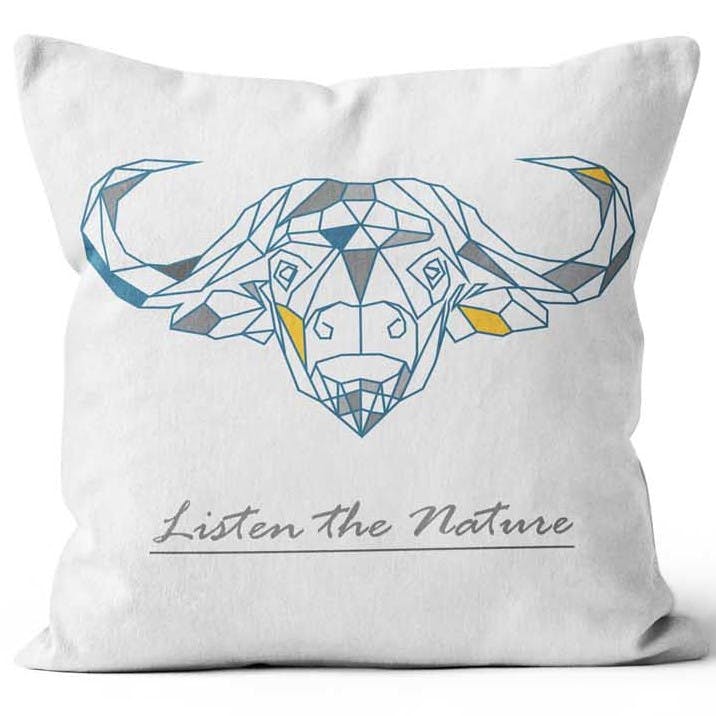 Coussin blanc imprimé géométrique buffle 40x40cm