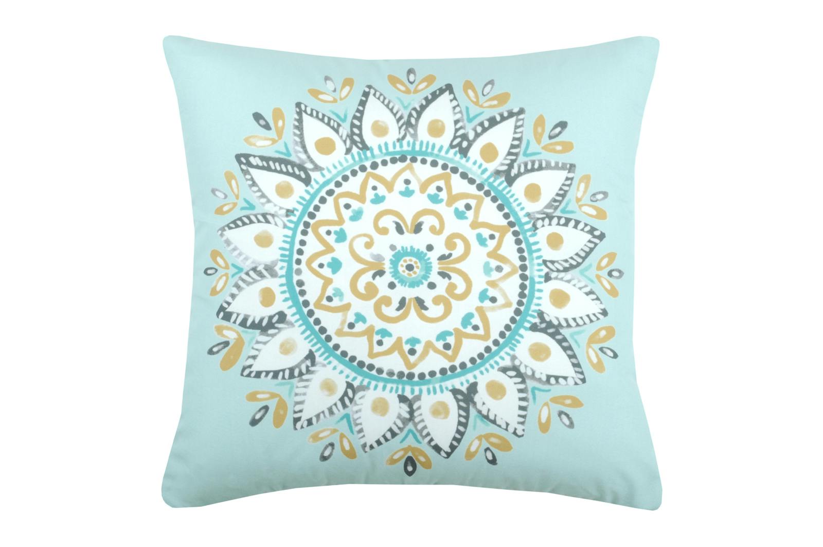 Coussin bleu imprimé rosace gris moutarde 40x40cm AMARILLA