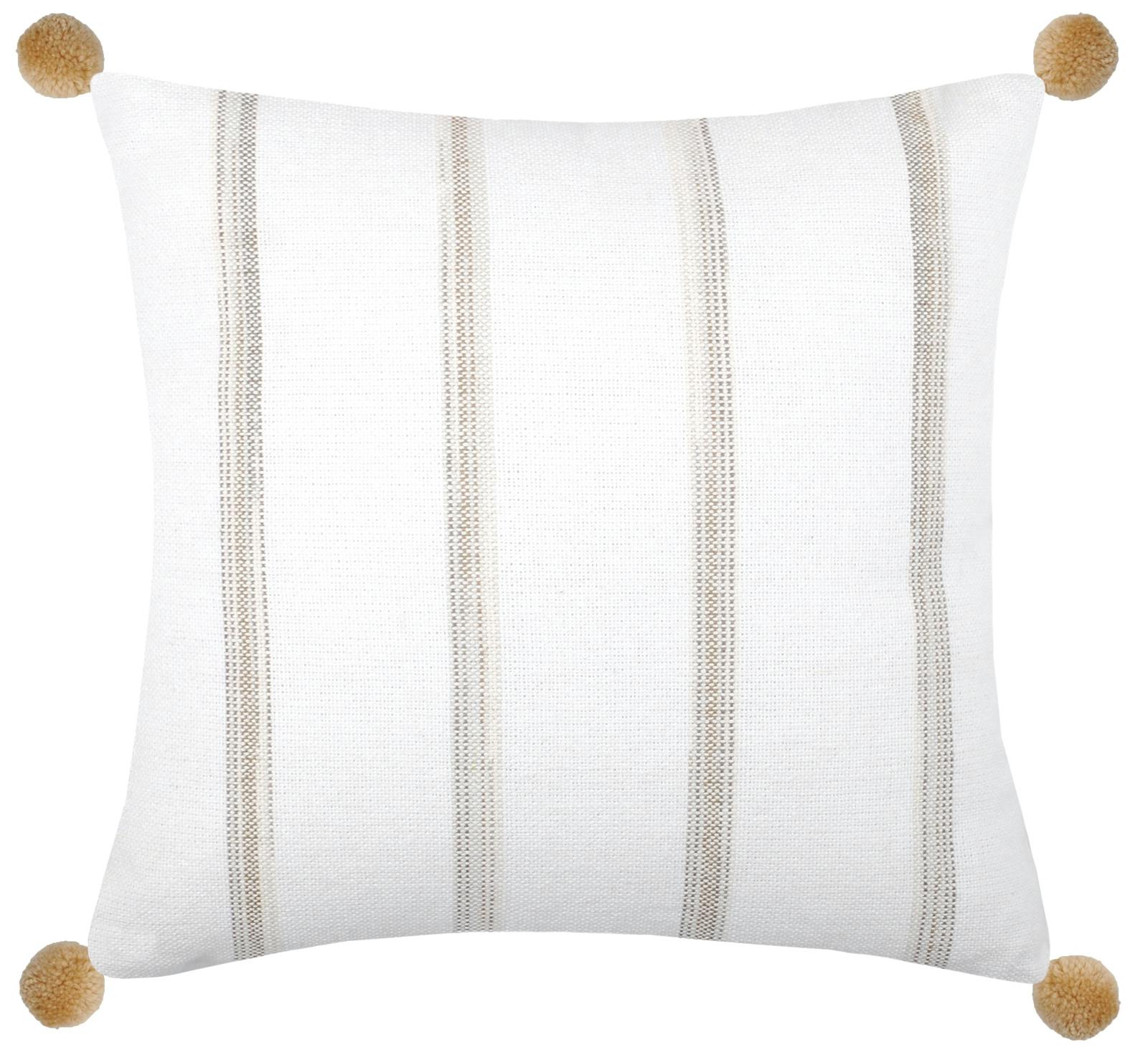 Coussin carré blanc à rayures beiges et pompons 40x40cm CHRISTIE