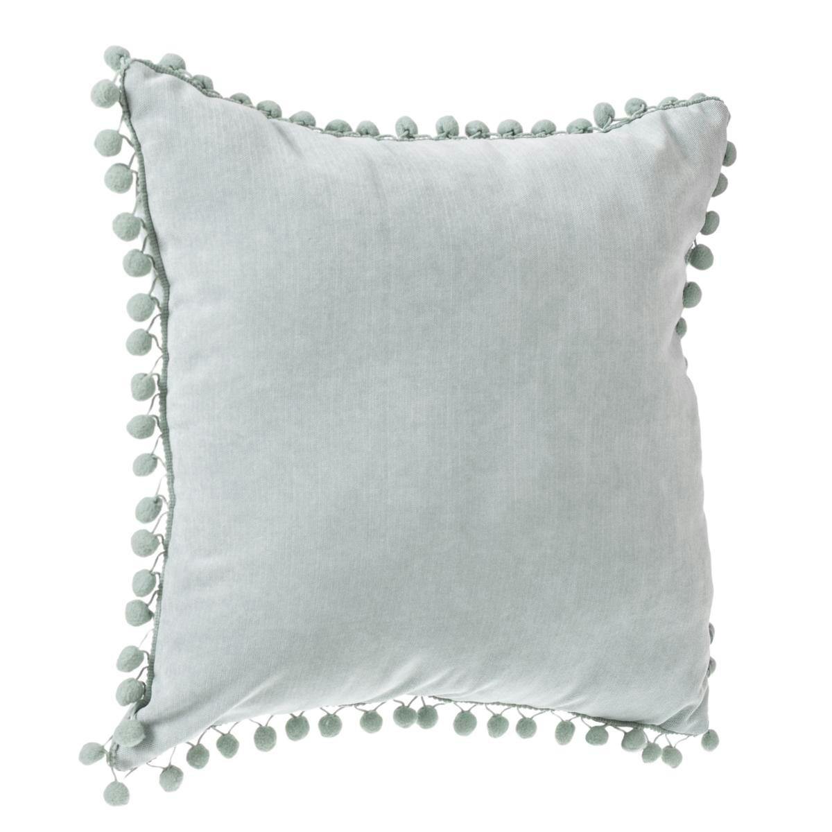 Coussin carré bords pompons couleur amande 40X40cm