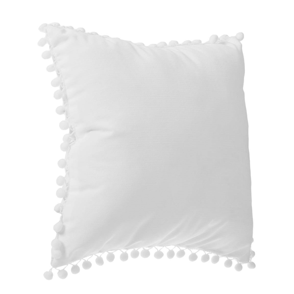 Coussin carré bords pompons couleur ivoire  40X40