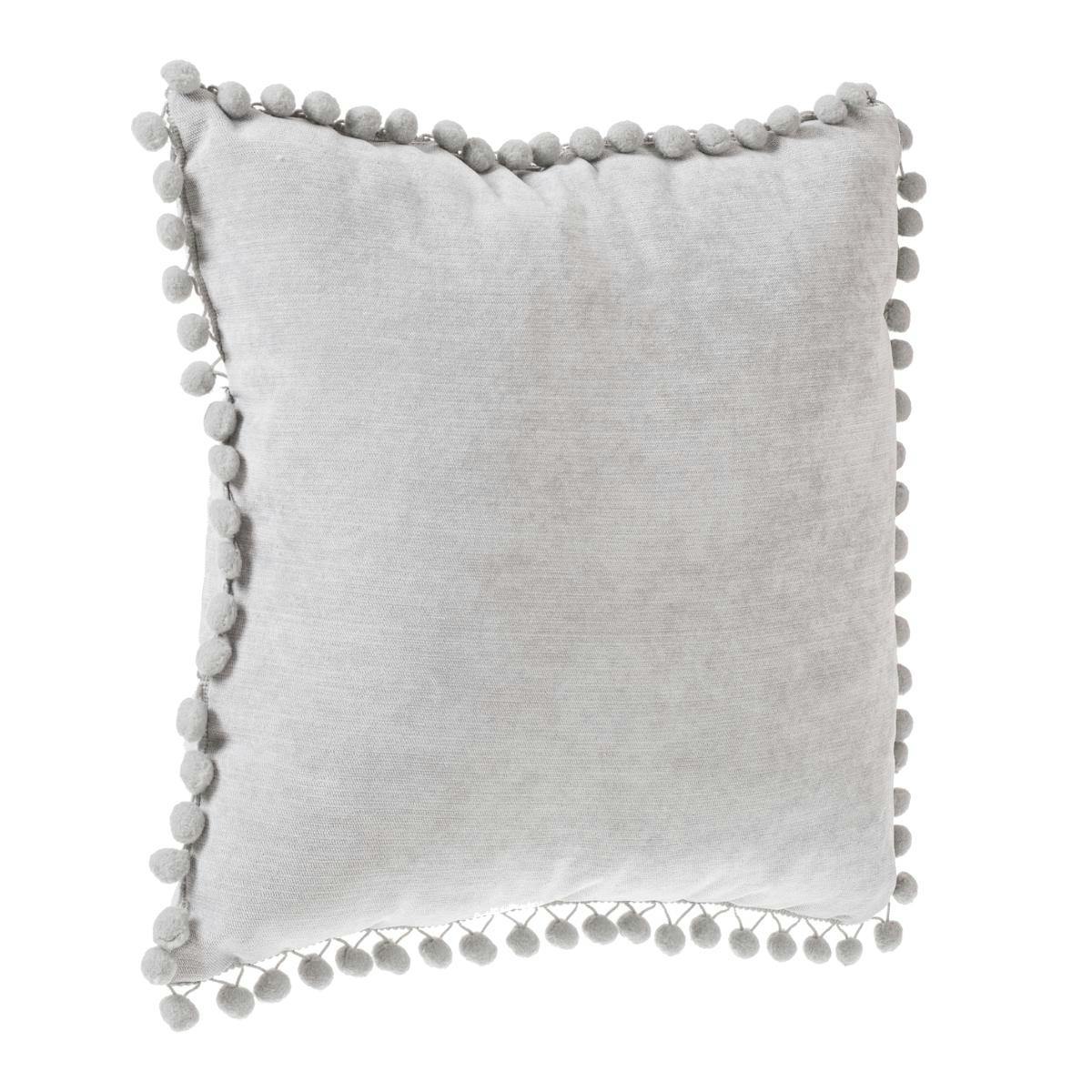 Coussin carré bords pompons gris clair 40X40cm