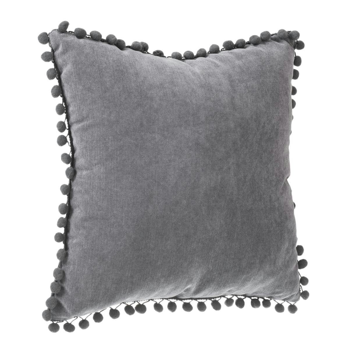 Coussin carré bords pompons gris foncé 40X40cm