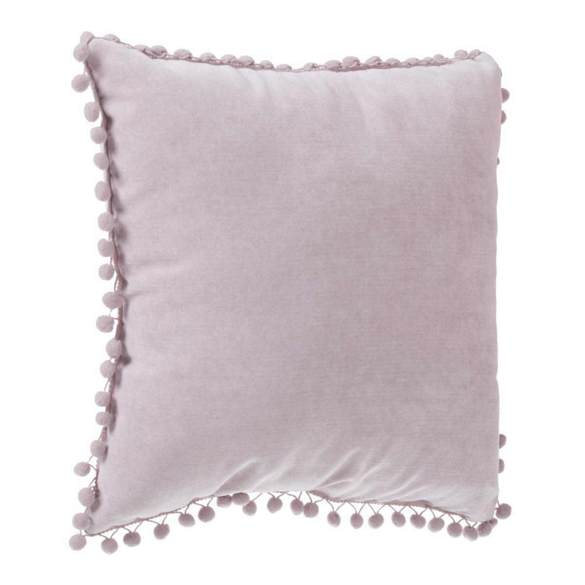 Coussin carré bords pompons rose 40X40cm
