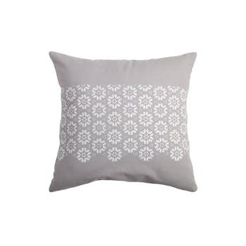 Coussin carré charme motif fleurs géométriques gris et blanc 40x40cm 100% coton JANE GRIS