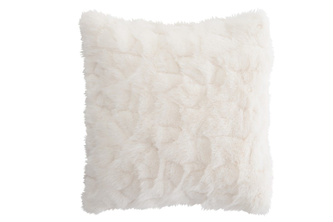 Coussin carré déhoussable aspect fourrure d'un Renard blanc 45x45cm en acrylique - Coloris crème