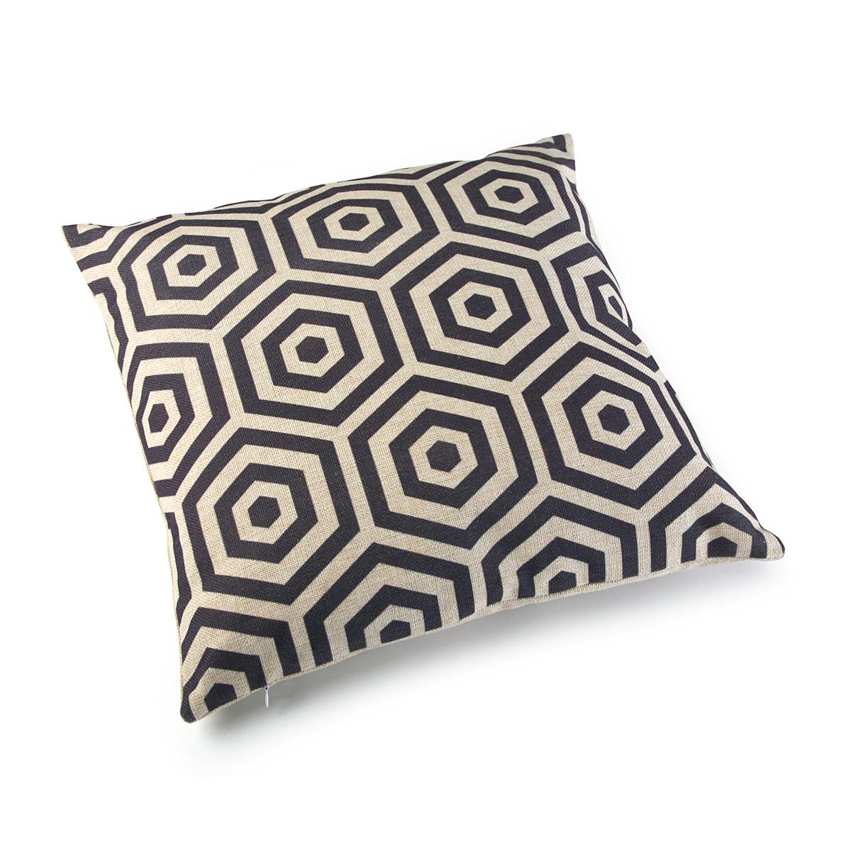 Coussin carré épais tissu beige à motifs losanges gris foncés 45x15x45cm