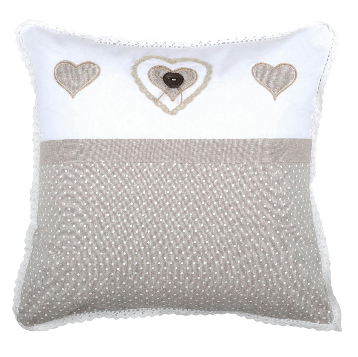 Coussin carré esprit romantique beige et écru 40x40cm LYNA