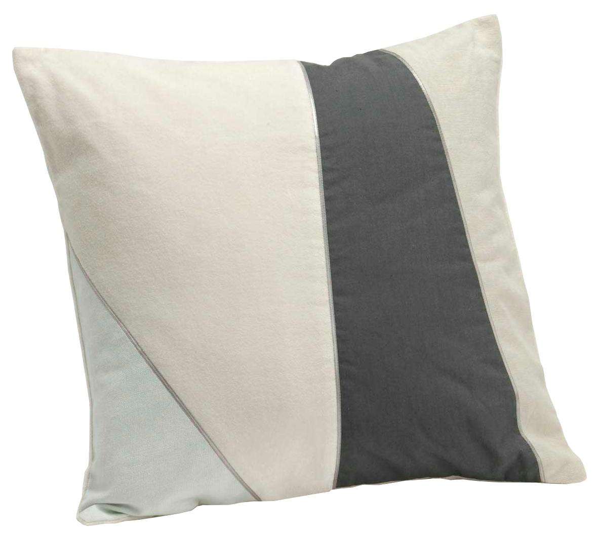 Coussin carré housse 100% coton avec empiècements colorés et liserés argentés 40x40cm