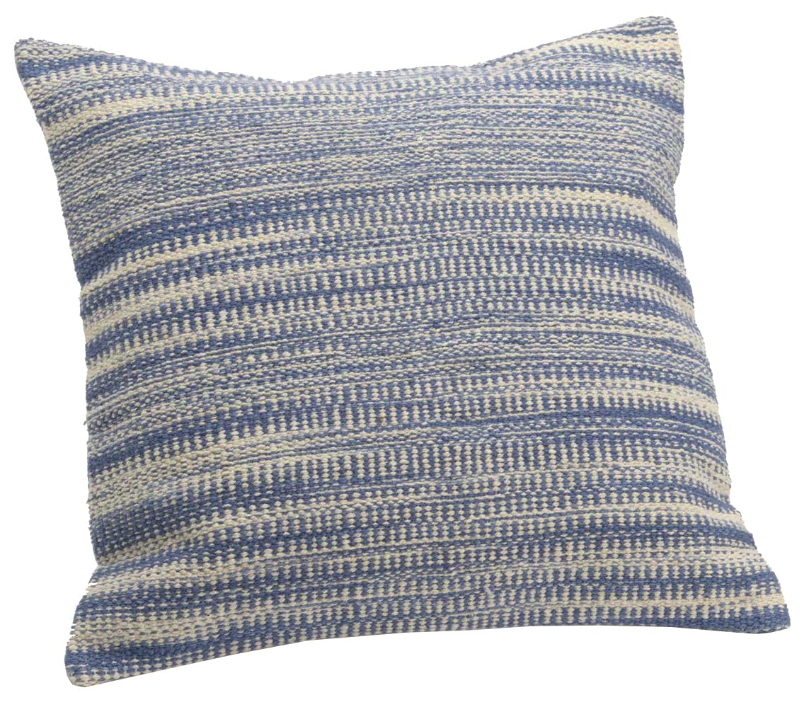 Coussin carré housse 100% coton bayadères bleues effet toile de jute 40x40cm