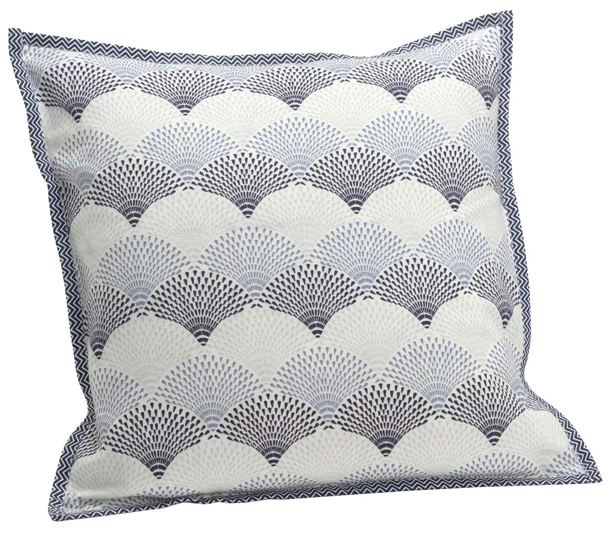 Coussin carré housse 100% coton bleu et écru avec motifs éventails 40x40cm