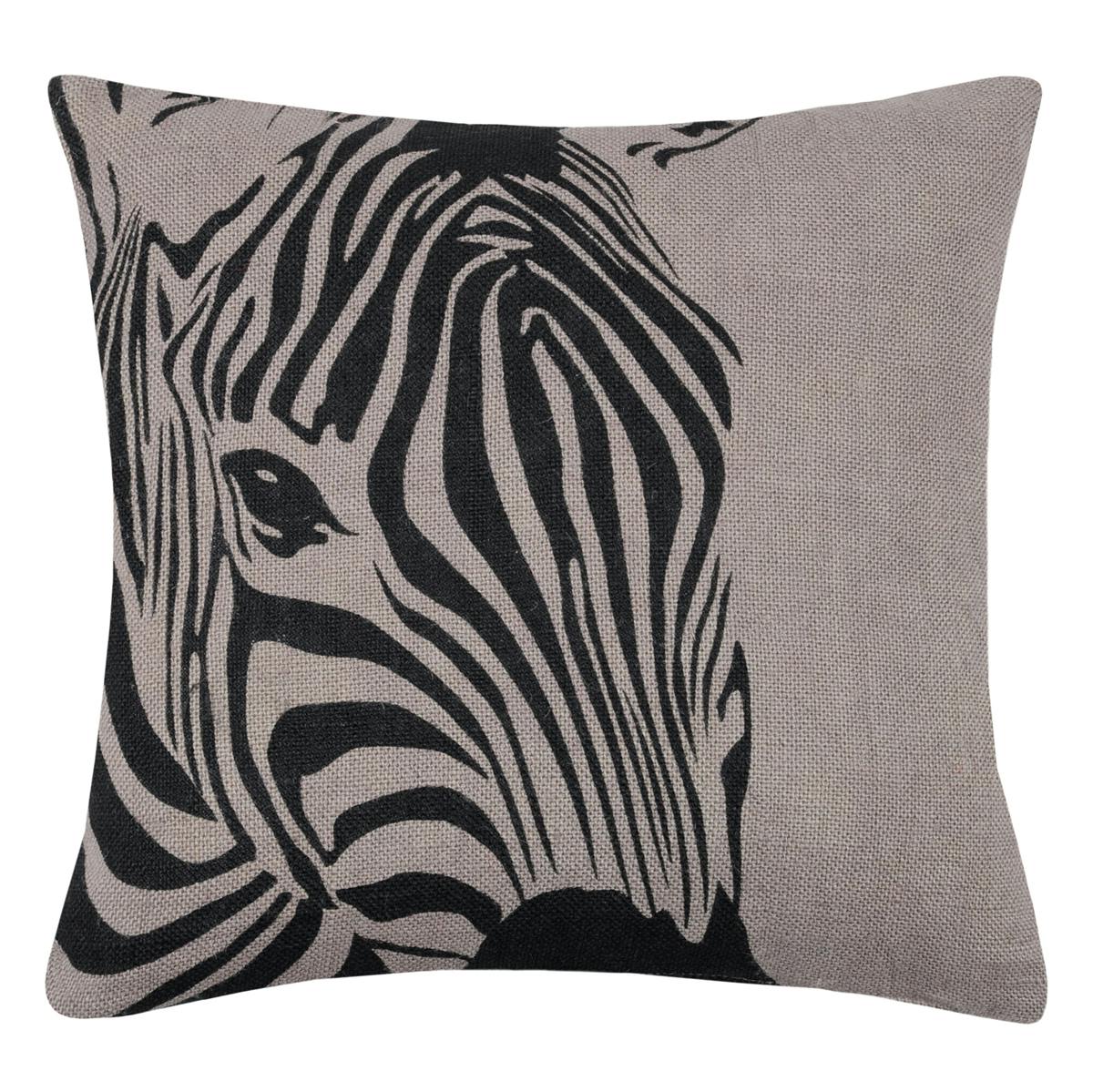 Coussin carré imprimé zèbre en jute gris 40x40cm