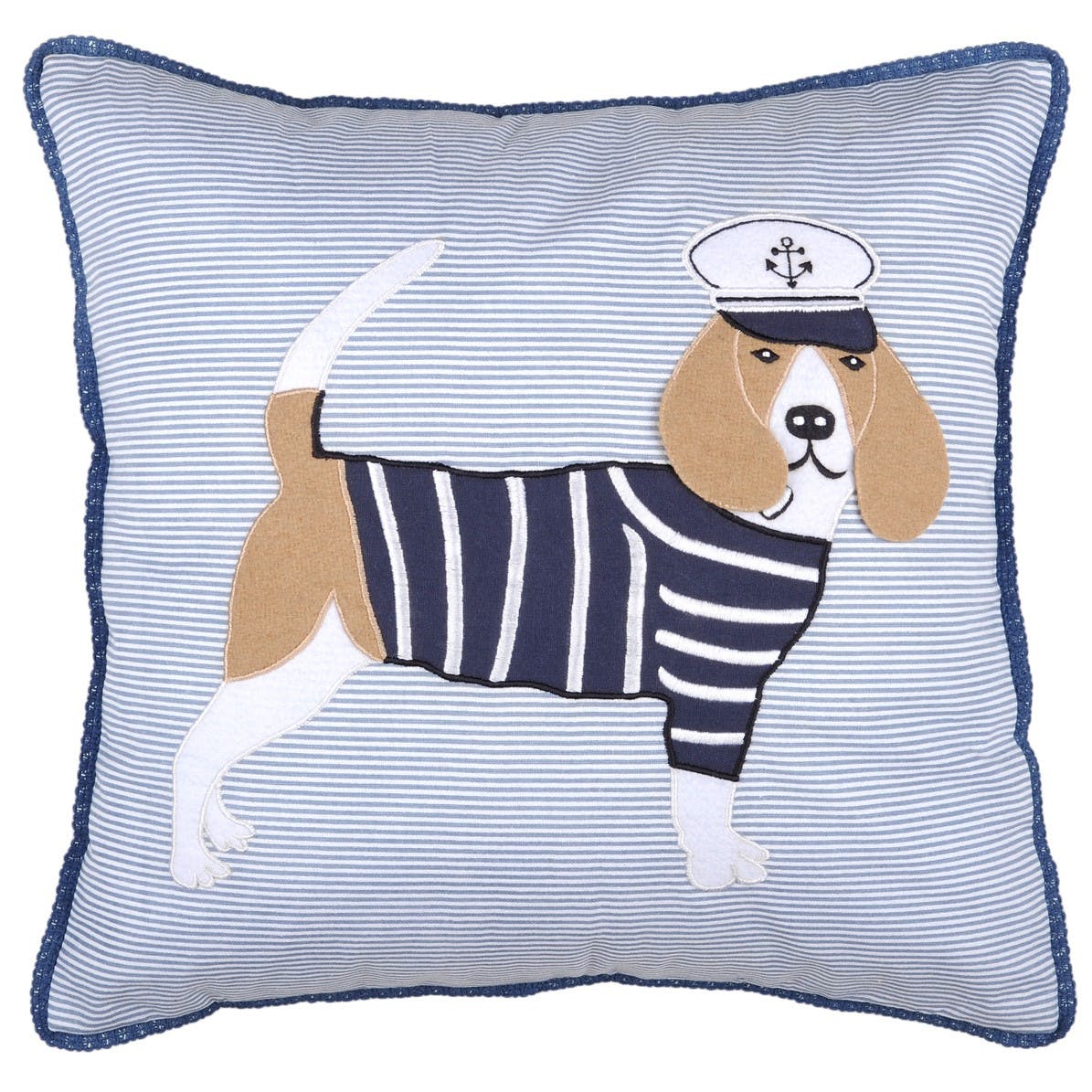 Coussin chien matelot tons violets 45x45