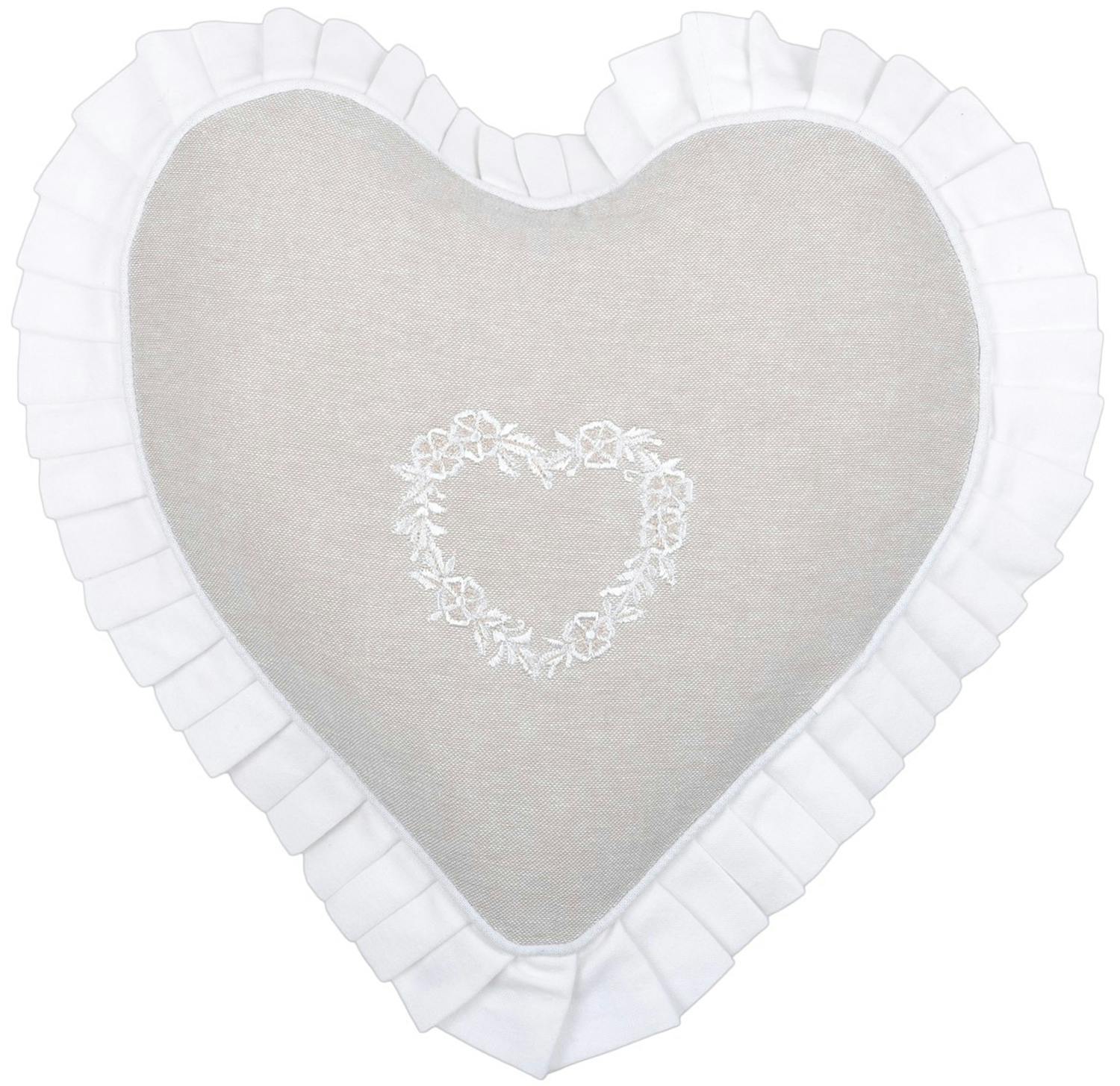 Coussin cœur motif cœur à volant blanc 30 cm