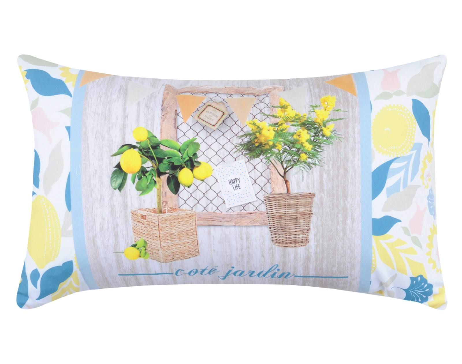Coussin "Côté Jardin" tons bleu et jaune 30x50cm LEMONADE